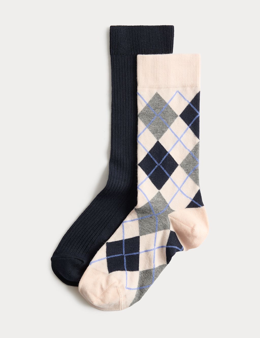 M&S 2 Pack Argyle Crew Socks - Pink Mix, Pink Mix