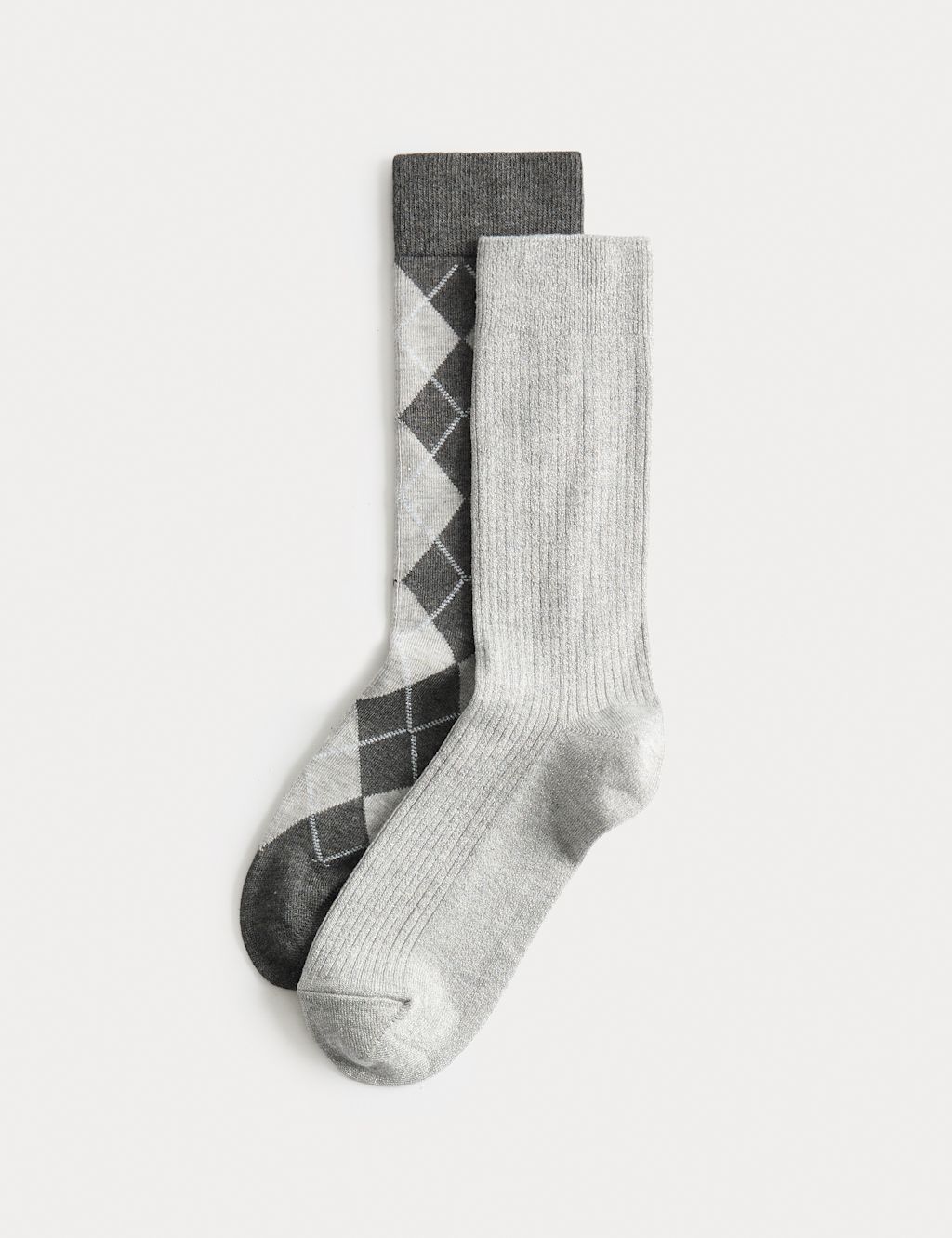 M&S 2 Pack Argyle Crew Socks - Grey Mix, Grey Mix