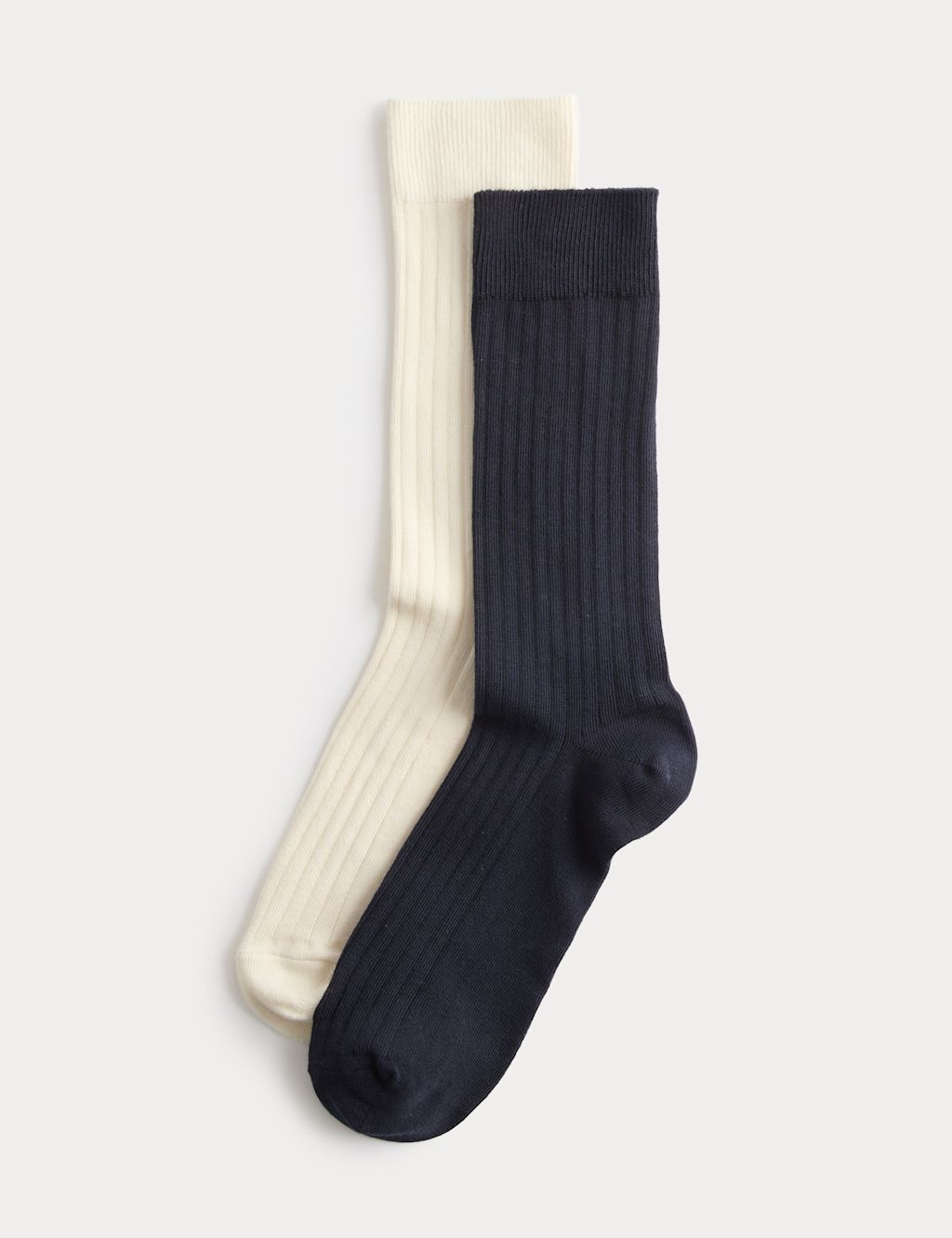 M&S 2 Pack Cotton Rich Ribbed Crew Socks - Natural Mix, Natural Mix