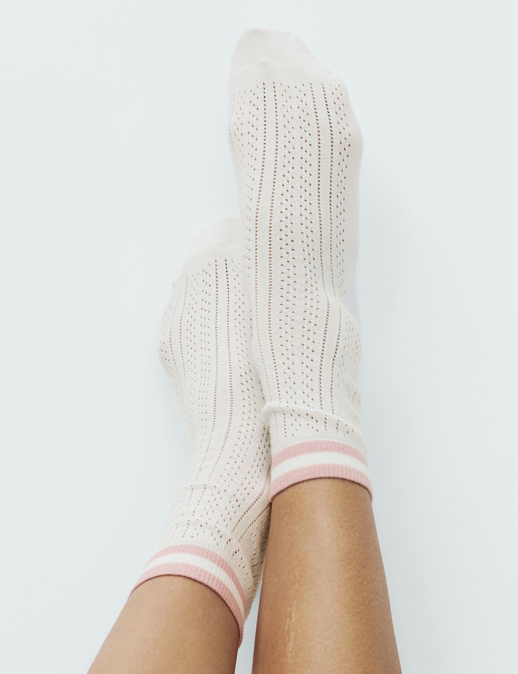 M&S 2 Pack Cotton Rich Sports Stripe Crew Socks - Cream Mix, Cream Mix