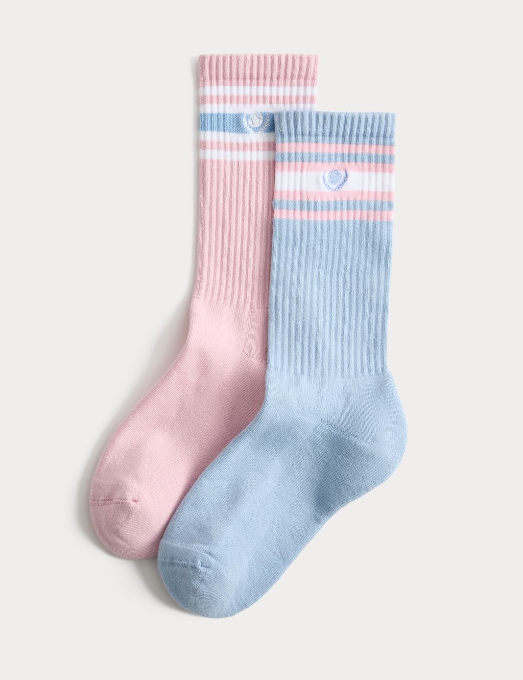 M&S 2 Pack Cotton Rich Sporty Crew Socks - Blue Mix, Blue Mix