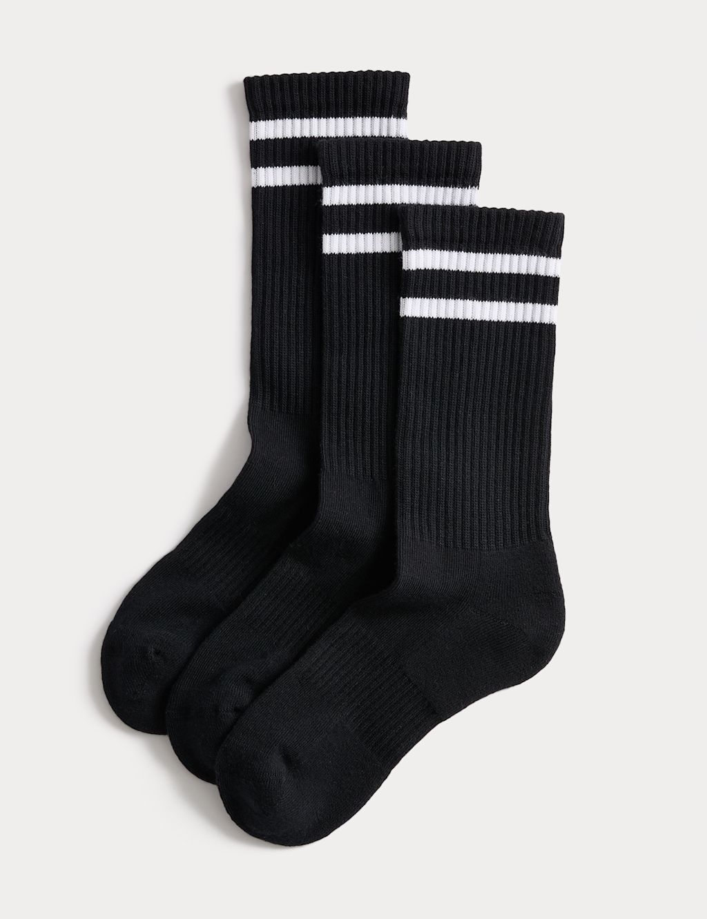Goodmove 3 Pack Cotton Rich Striped Crew Socks - 3-5 - Black Mix, Black Mix