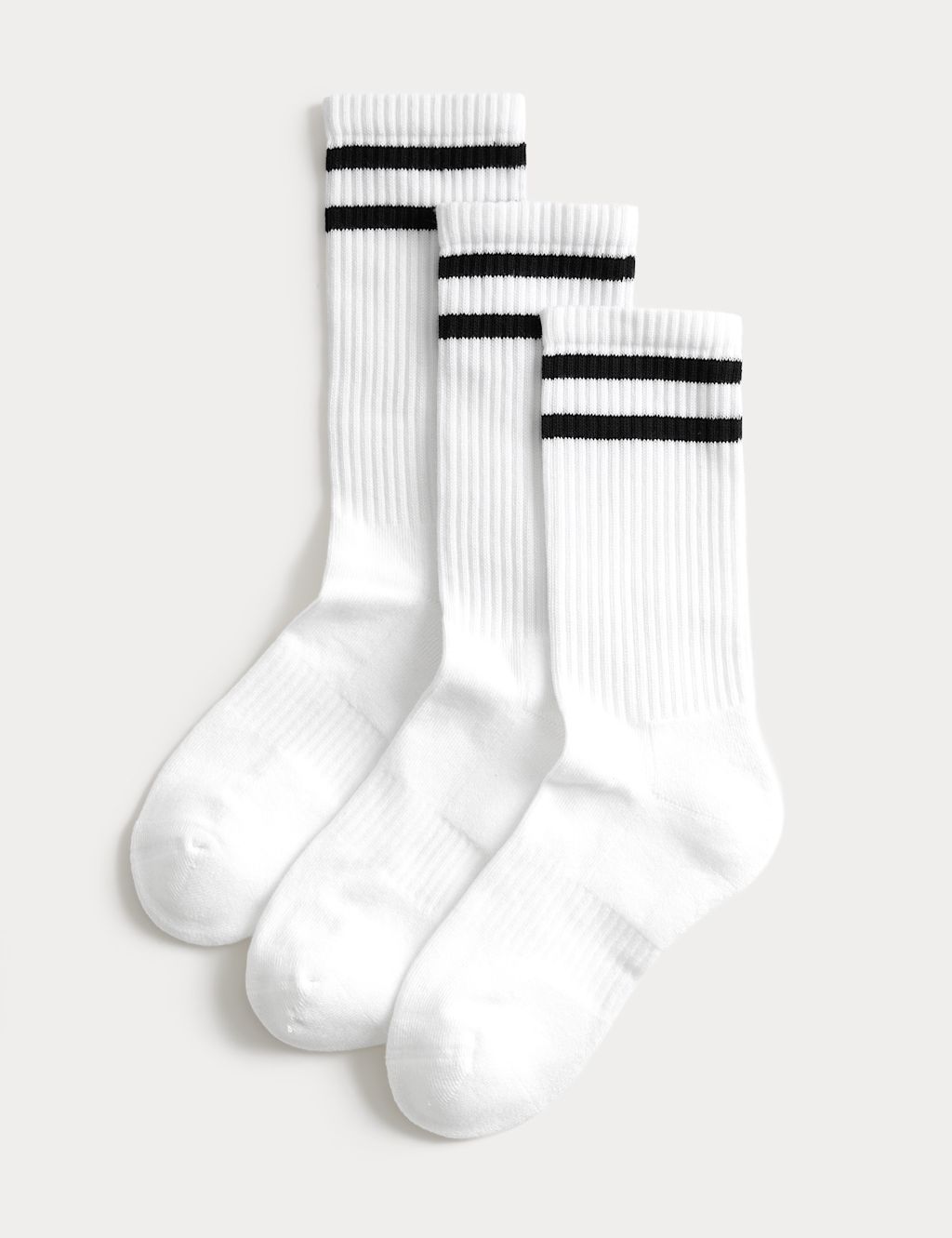 Goodmove 3 Pack Cotton Rich Striped Crew Socks - 3-5 - White Mix, White Mix