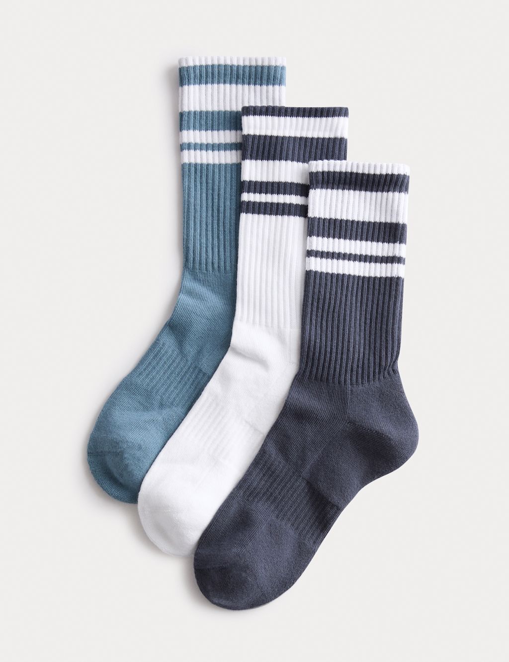 Goodmove 3 Pack Cotton Rich Striped Crew Socks - 3-5 - Blue Mix, Blue Mix