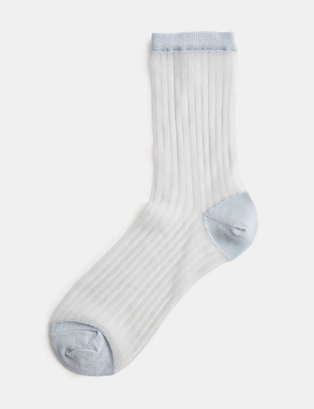 M&S Cotton Blend Sheer Ribbed Sparkly Crew Socks - 6-8 - Blue Mix, Blue Mix