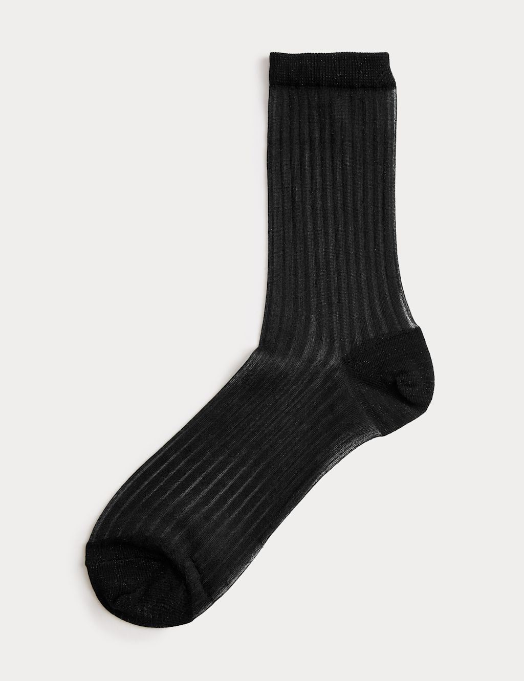 M&S Cotton Blend Sheer Ribbed Sparkly Crew Socks - 3-5 - Black, Black