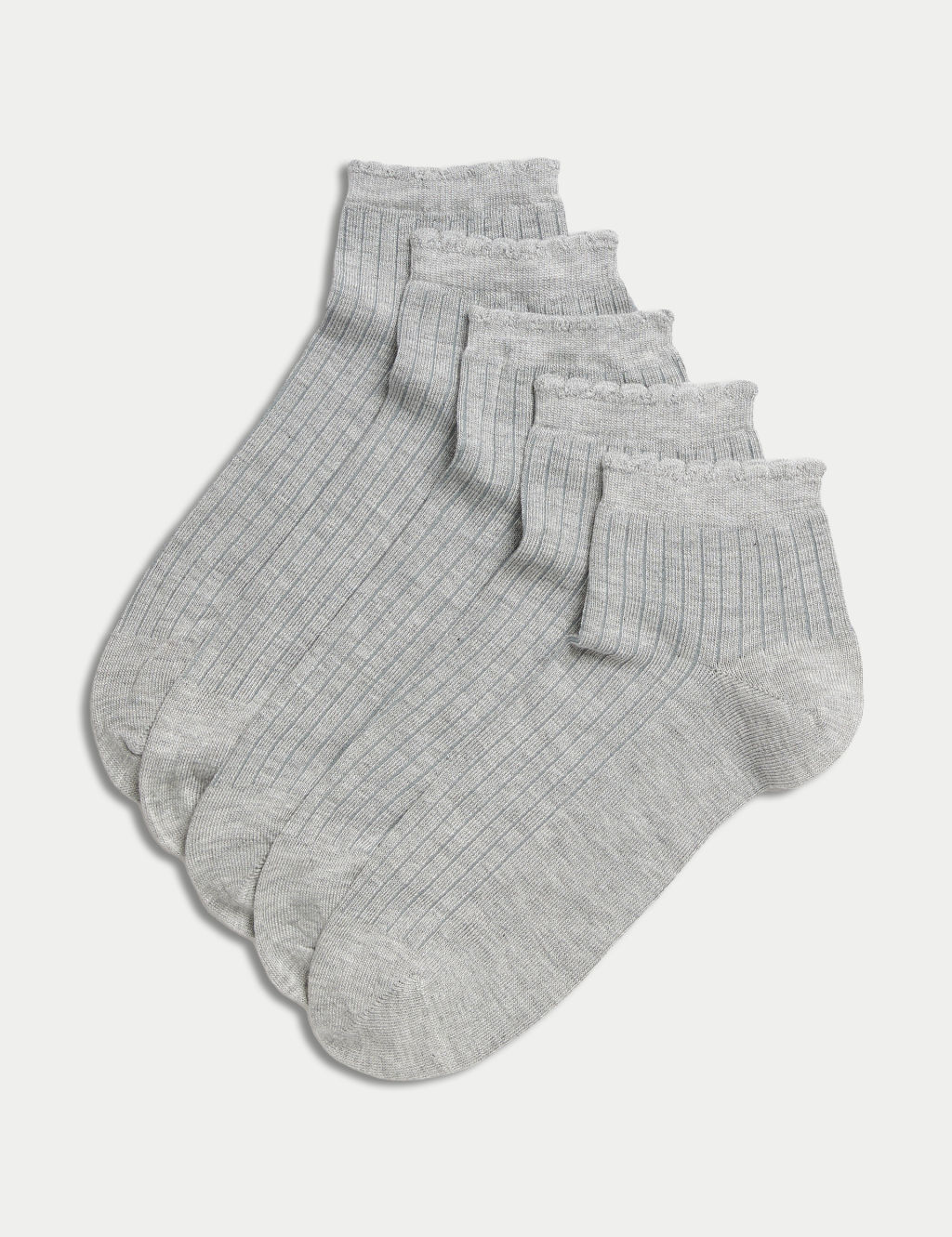 M&S 5pk Seamless Toes Anklets - 3-5 - Grey Marl, Grey Marl