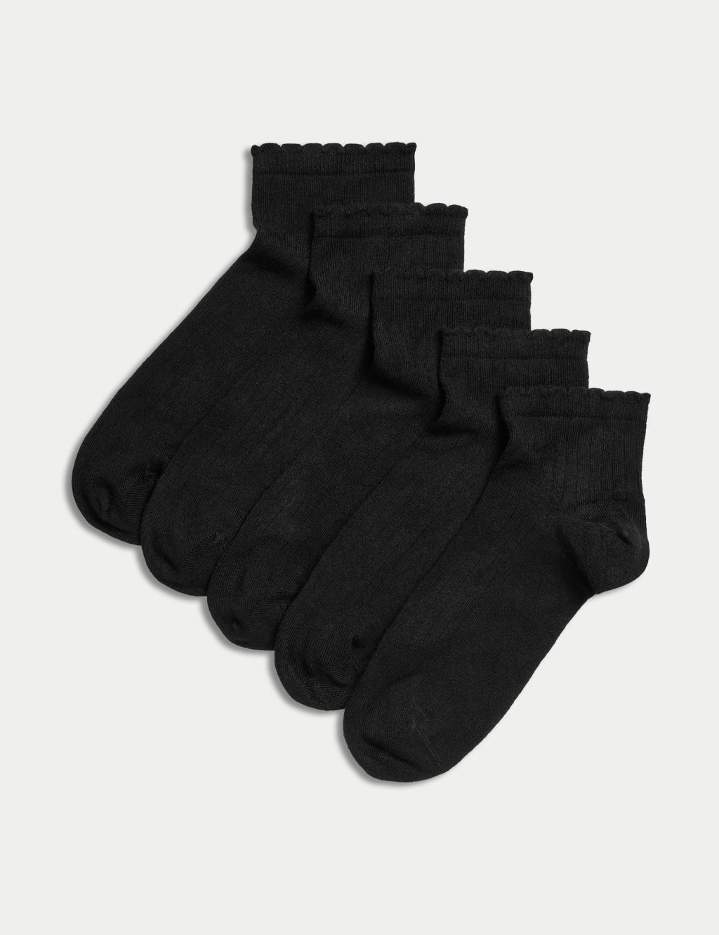 M&S 5pk Seamless Toes Anklets - 3-5 - Black, Black