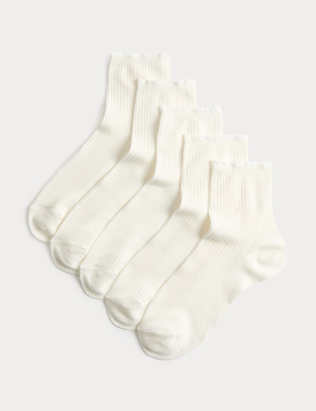 M&S 5 Pack Supersoft Ribbed Quarter Socks - 6-8 - Ivory, Ivory