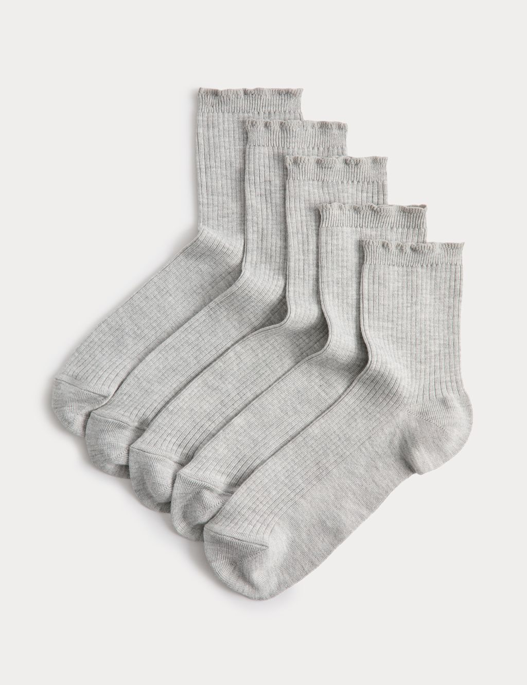 M&S 5 Pack Supersoft Ribbed Quarter Socks - 3-5 - Grey Marl, Grey Marl
