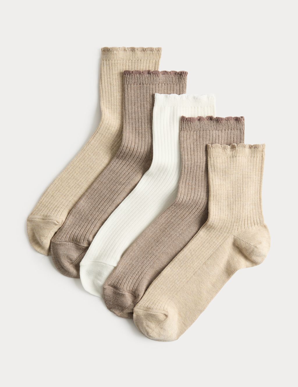 M&S 5 Pack Supersoft Ribbed Quarter Socks - 6-8 - Natural Mix, Natural Mix