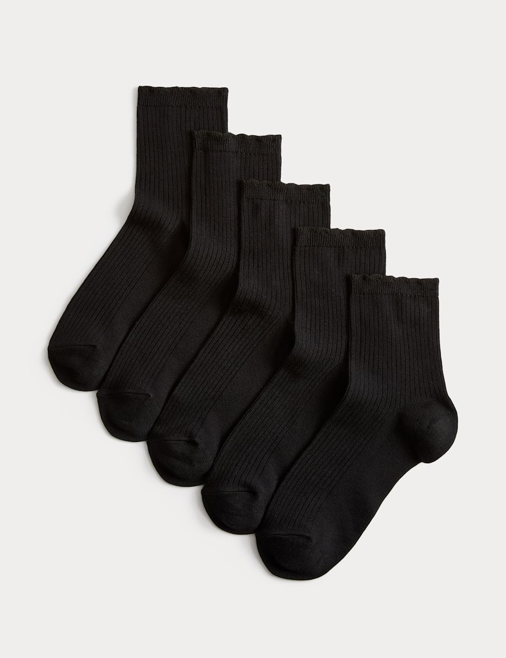 M&S 5 Pack Supersoft Ribbed Quarter Socks - 3-5 - Black, Black