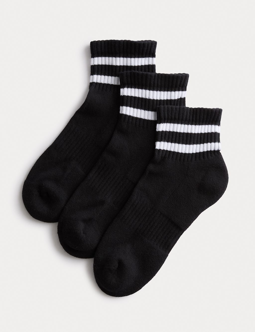 Goodmove 3 Pack Cotton Rich Striped Quarter Socks - 3-5 - Black, Black