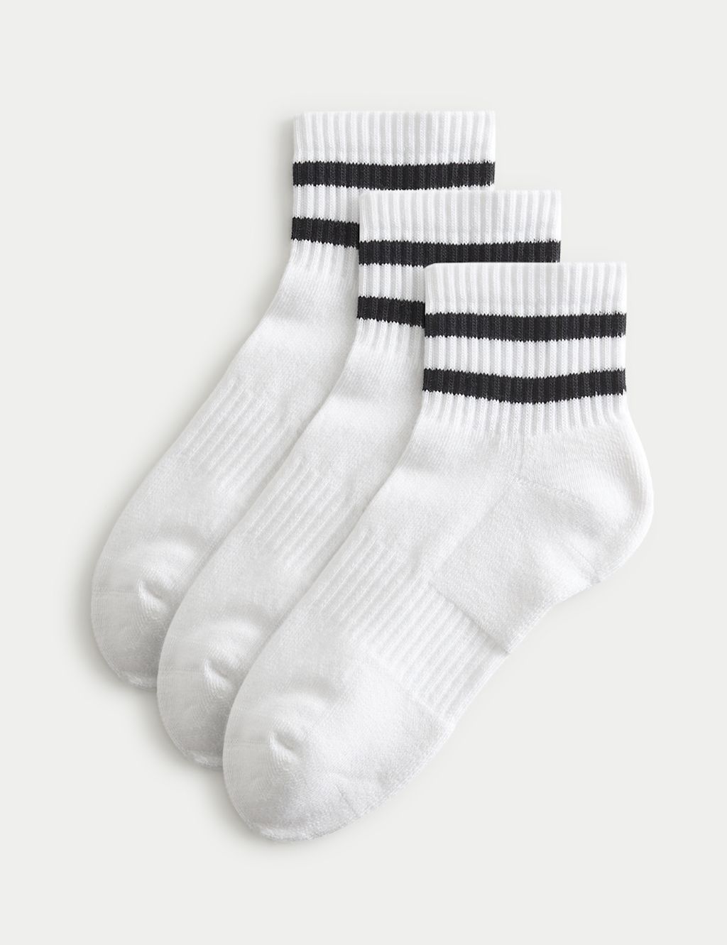 Goodmove 3 Pack Cotton Rich Striped Quarter Socks - 3-5 - White Mix, White Mix