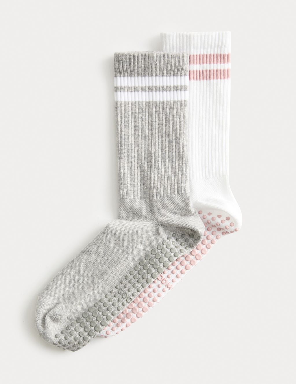 Goodmove 2 Pack Cotton Blend Stripe Yoga Socks - 6-8 - White Mix, White Mix