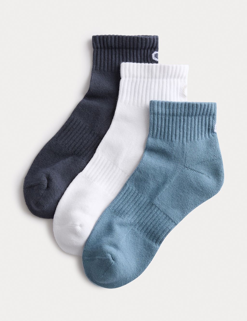 Goodmove 3 Pack Cotton Rich Quarter Socks - 3-5 - Blue Mix, Blue Mix