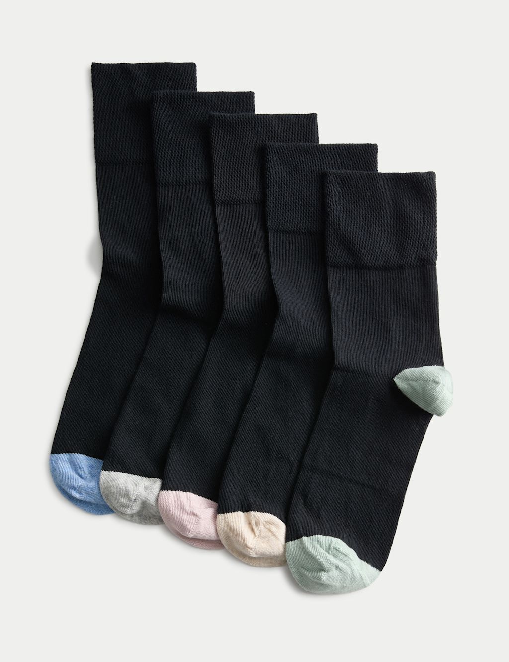 M&S 5pk Cotton Rich Soft Top Ankle High Socks - 3-5 - Black Mix, Black Mix