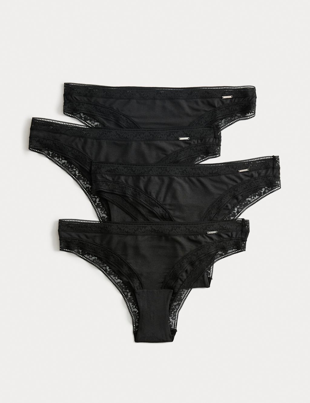 Autograph 4pk Modal Blend Brazilian Knickers with Silk - 18 - Black, Black