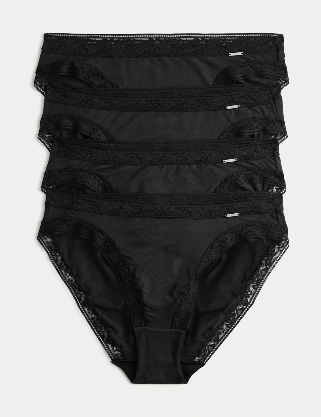 Autograph 4pk Modal Rich with Silk High Leg Knickers - 24 - Black, Black
