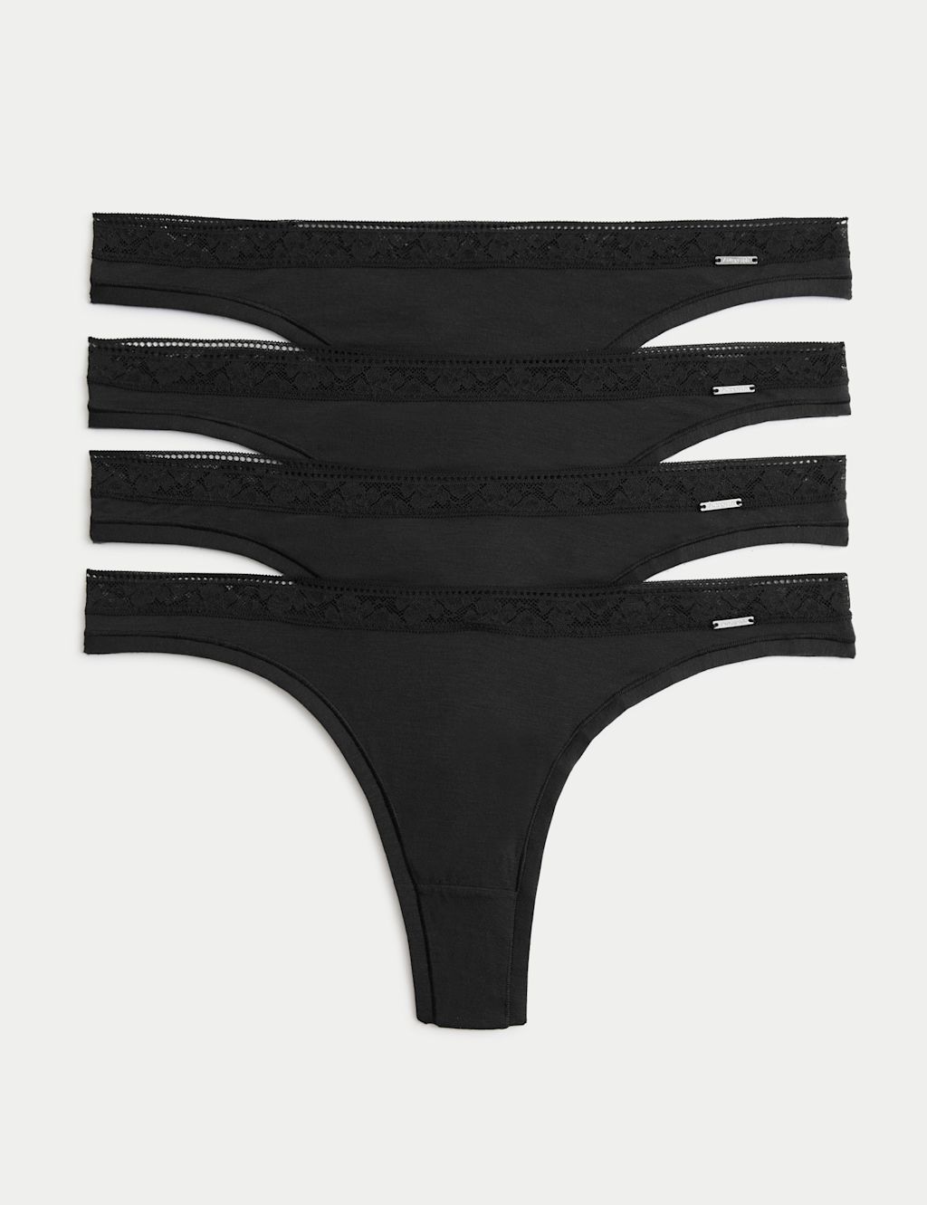Autograph 4 Pack Modal with Silk & Lace Thongs - 10 - Black, Black