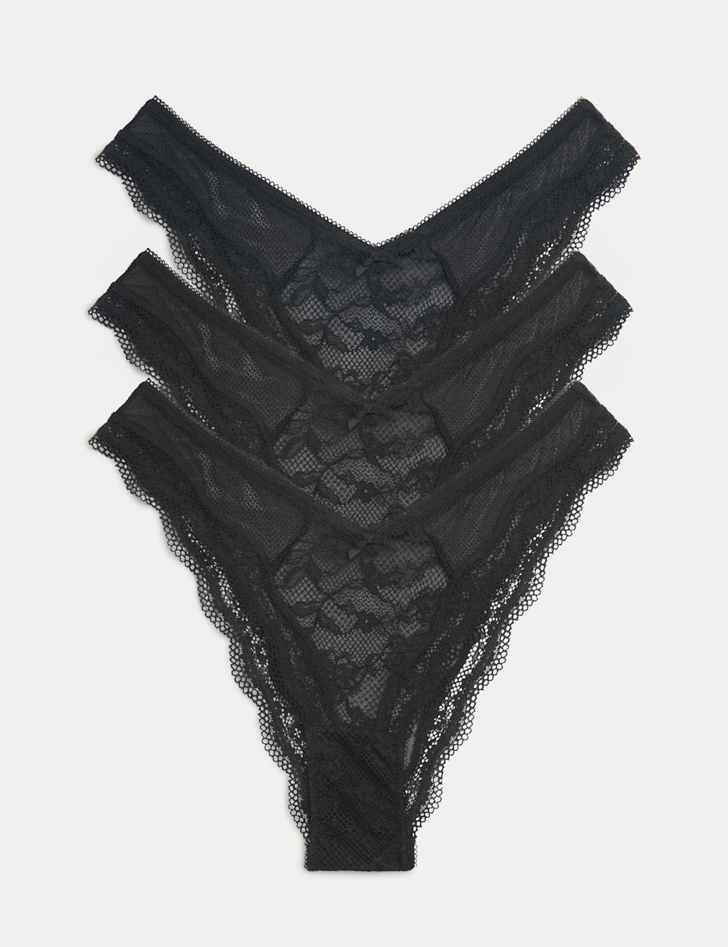 M&S 3pk Lace Miami Knickers - 10 - Black, Black
