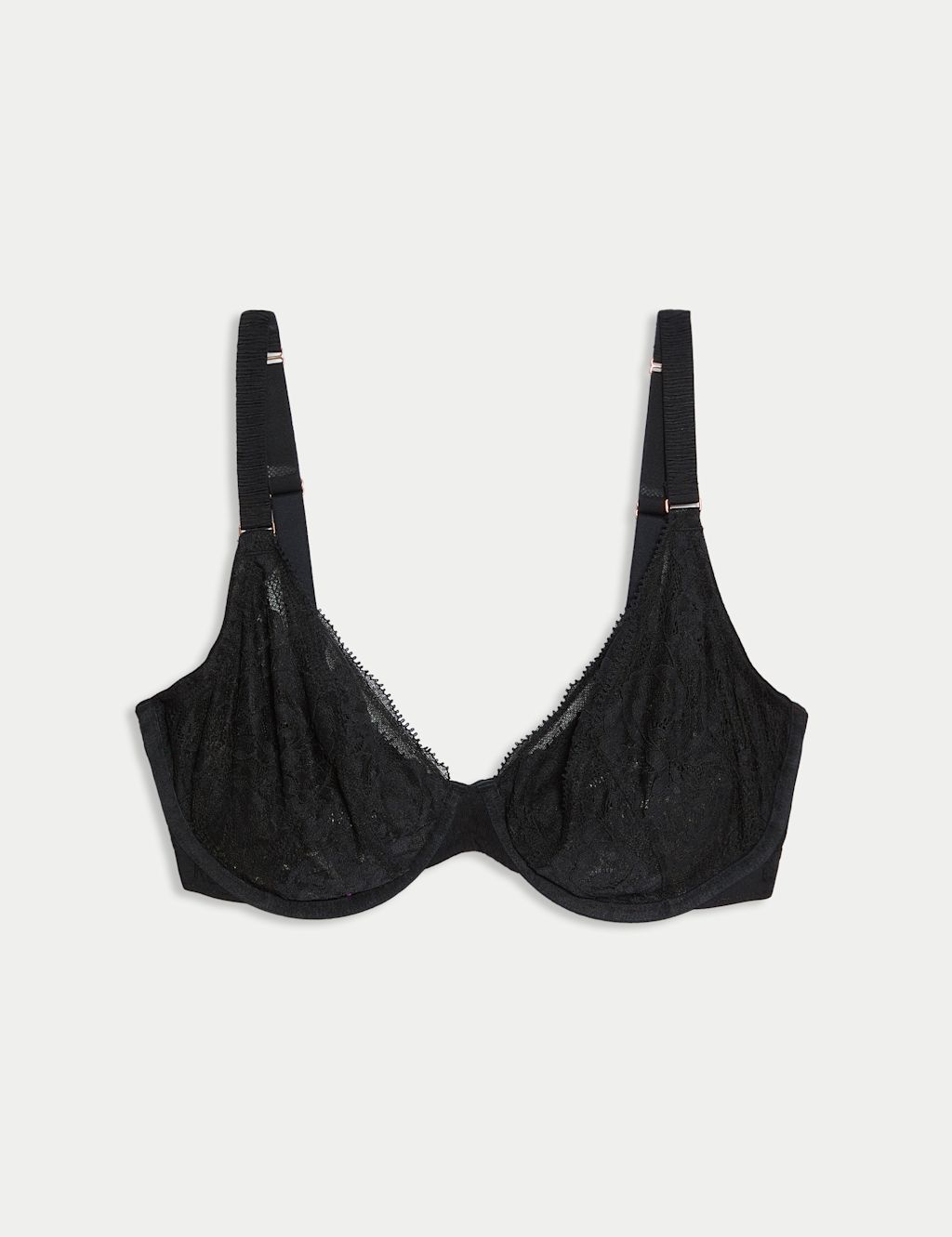 Rosie Rib & Lace Wired Plunge Lounge Bra F-H - 30GG - Black, Black