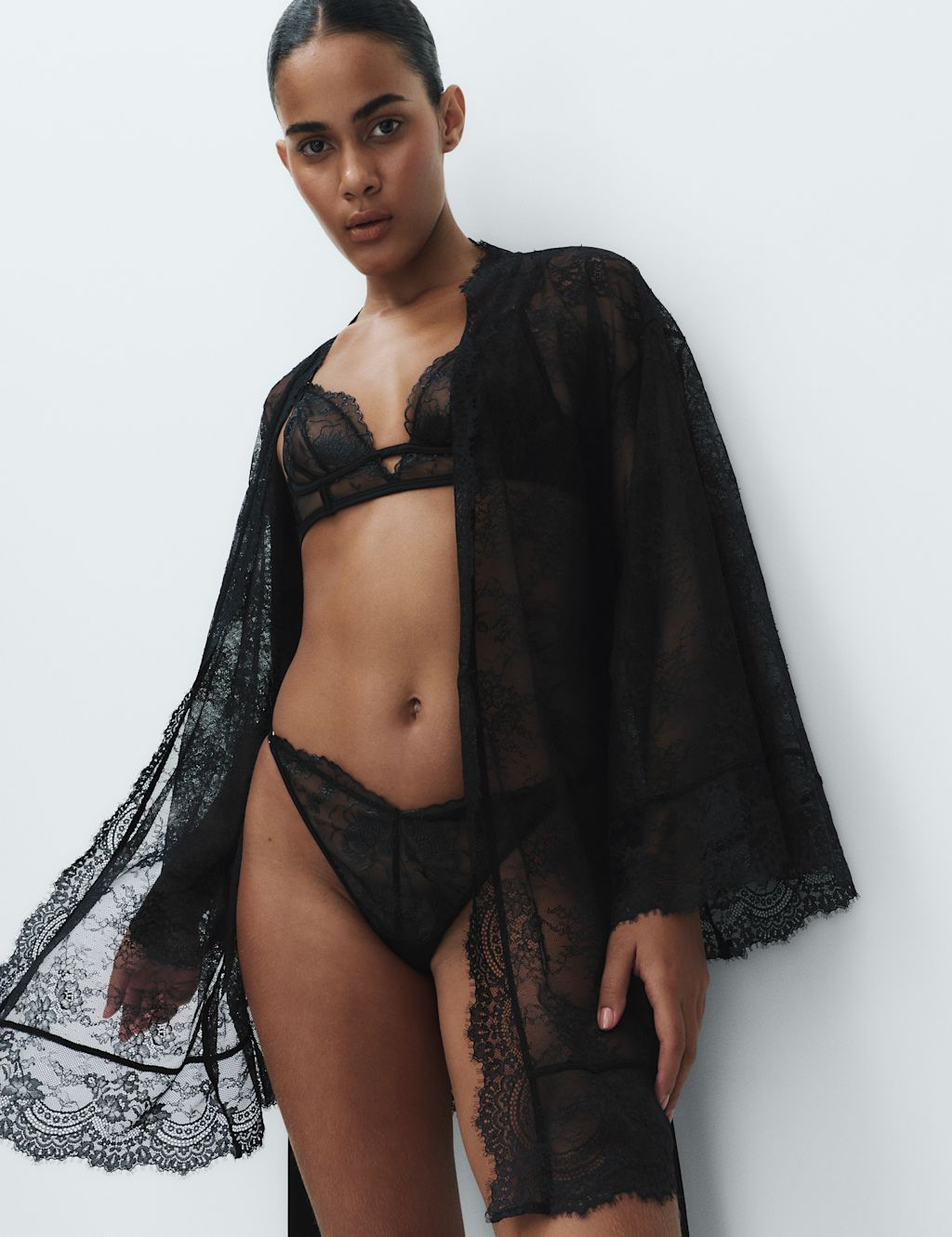 Boutique Lace Robe - Extra Small - Black, Black