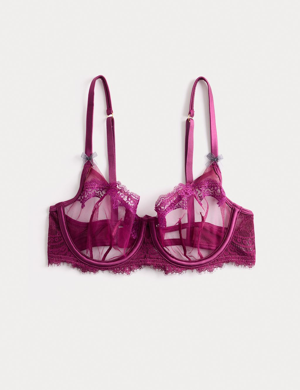 Boutique Magda Embroidery Wired Balcony Bra (A-E) - 34A - Dark Magenta, Dark Magenta