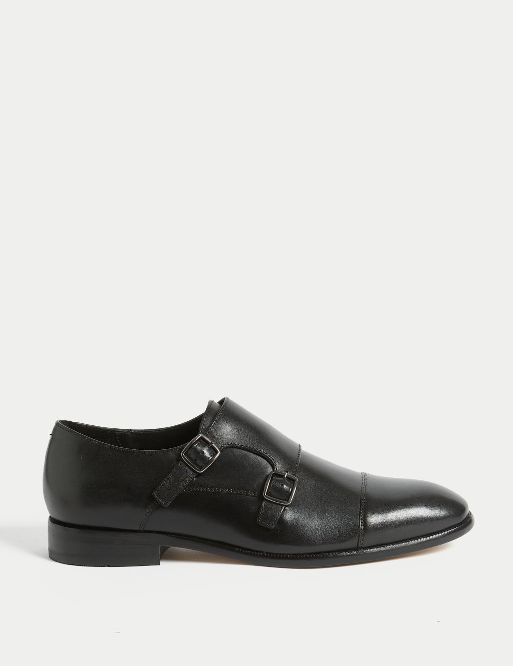 M&S Leather Monk Strap Shoes - 10 - Black, Black