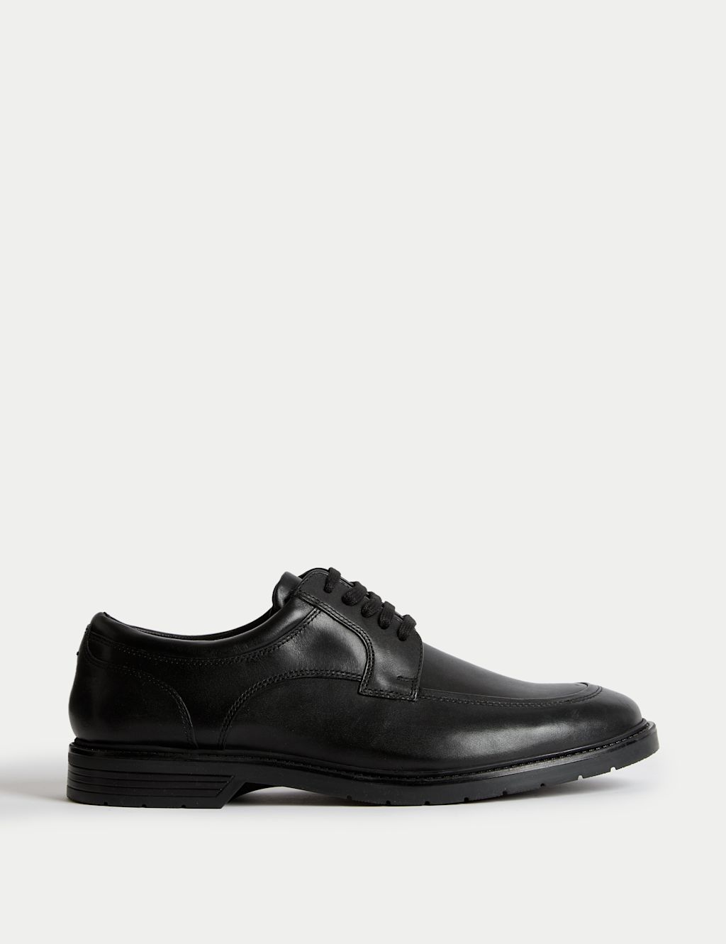 M&S Wide Fit Smart Step Leather Derby Shoes - 6 - Black, Black
