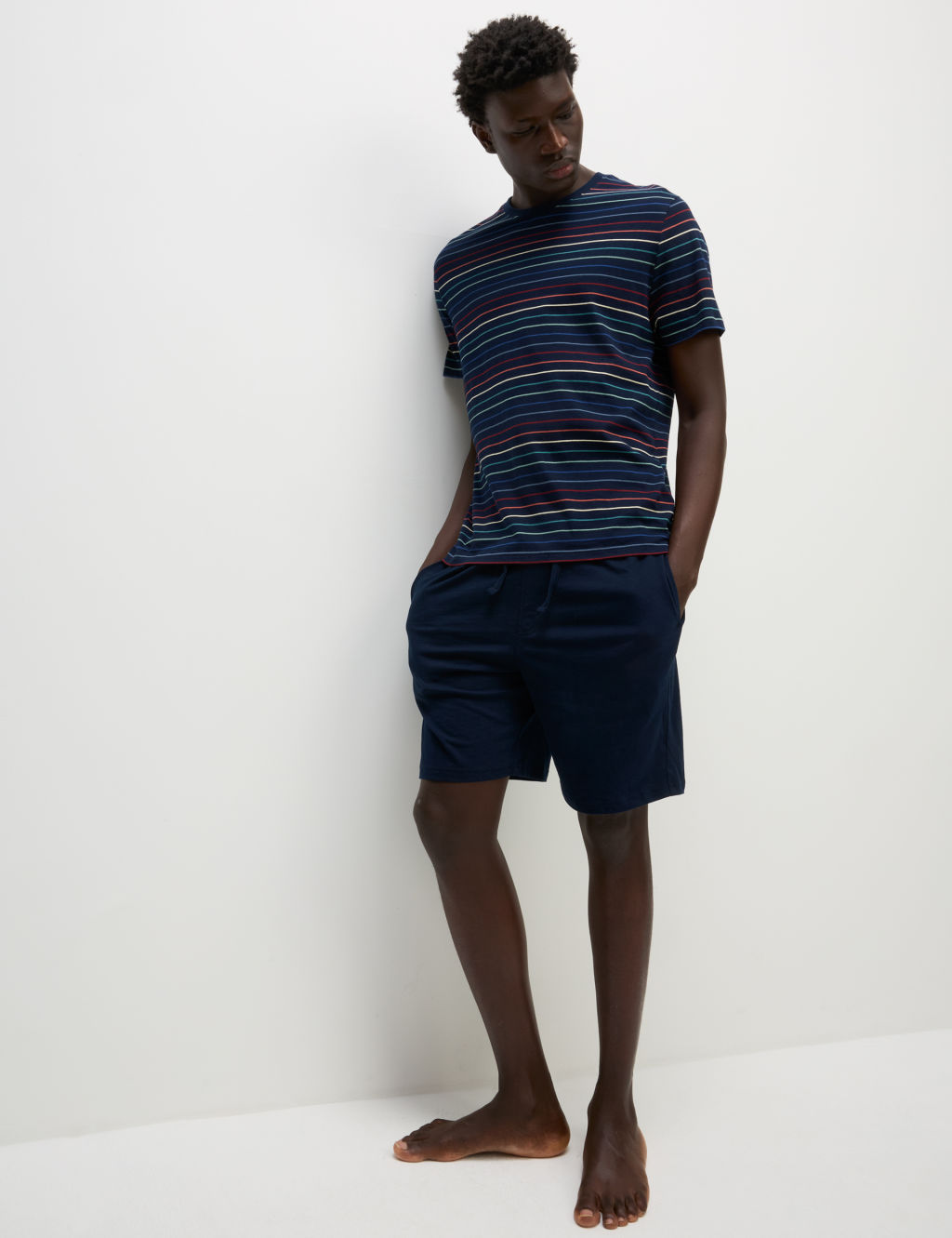 M&S Pure Cotton Striped Pyjama Set - XS - Navy Mix, Navy Mix