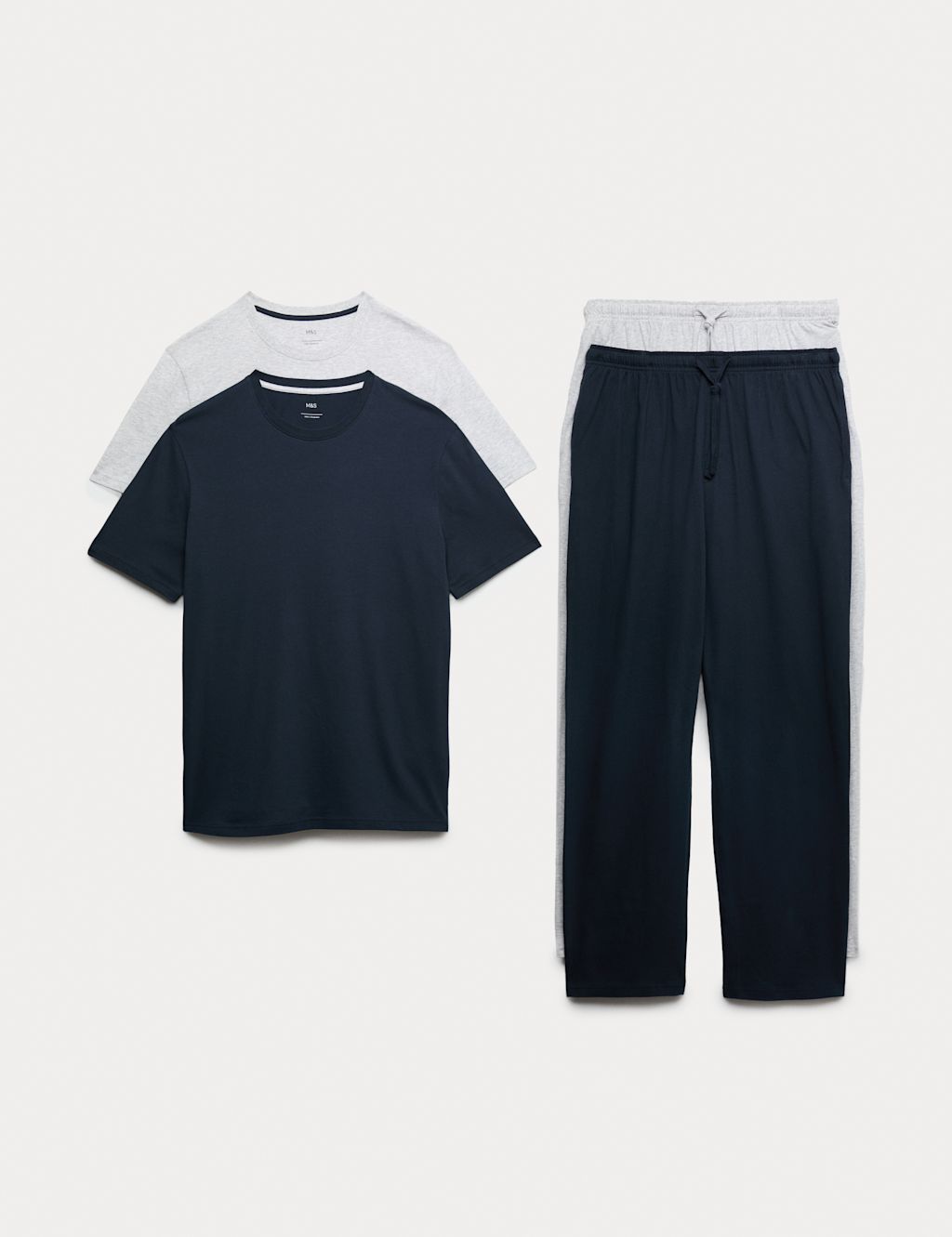 M&S 2 Pack Pure Cotton Pyjama Sets - S - Navy Mix, Navy Mix