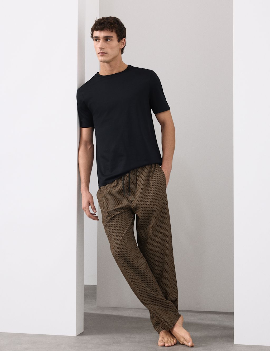 Autograph Cotton Rich Geometric Print Pyjama Bottoms - Black Mix, Black Mix