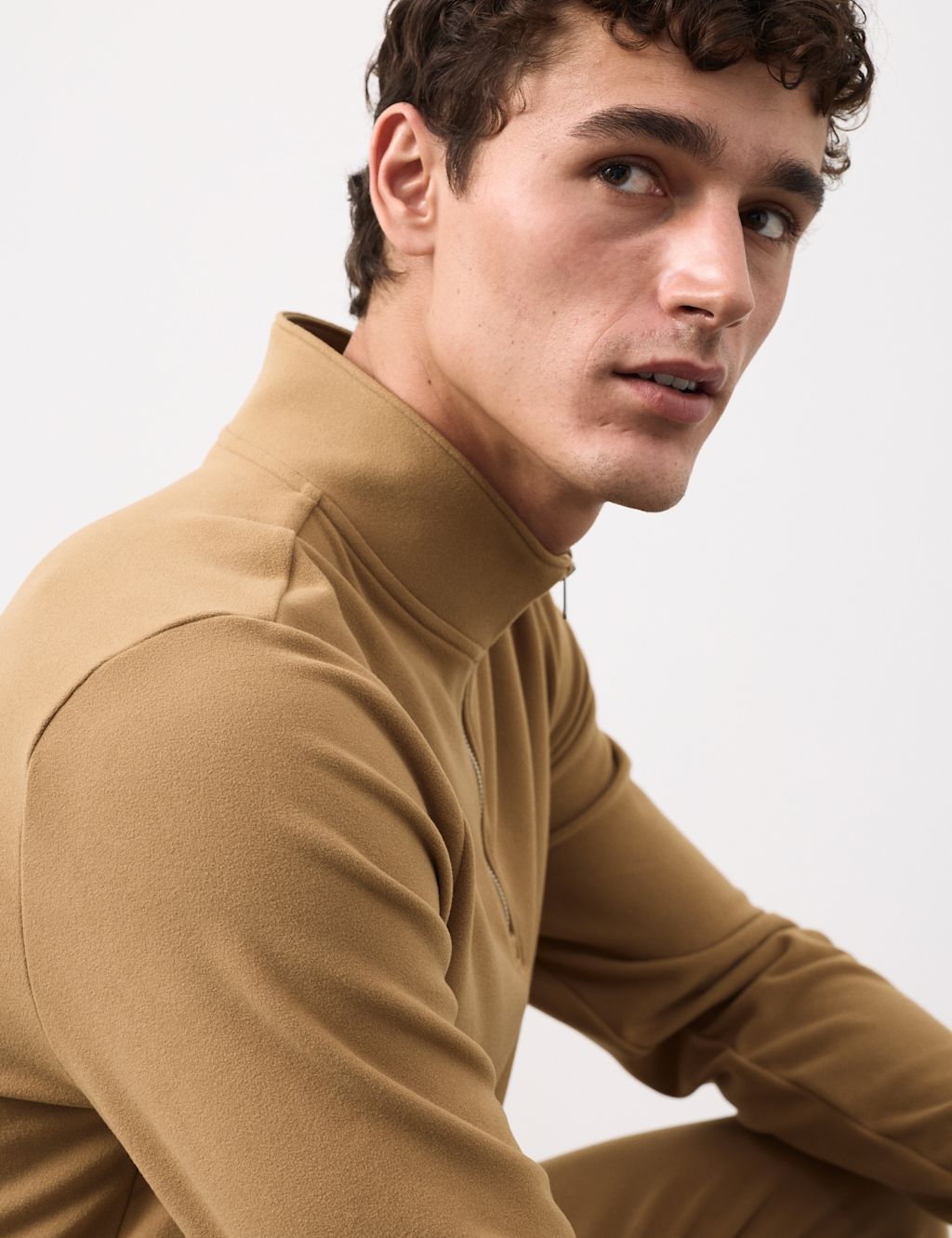 Autograph Luxury Fleece Half Zip Loungewear Top - Camel, Camel