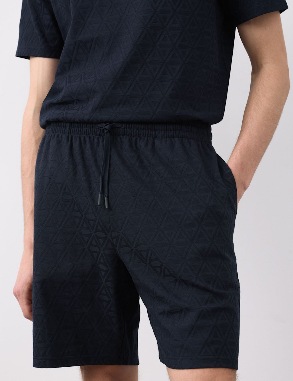 Autograph Cotton Rich Jacquard Pyjama Shorts - 2XL - Dark Navy, Dark Navy