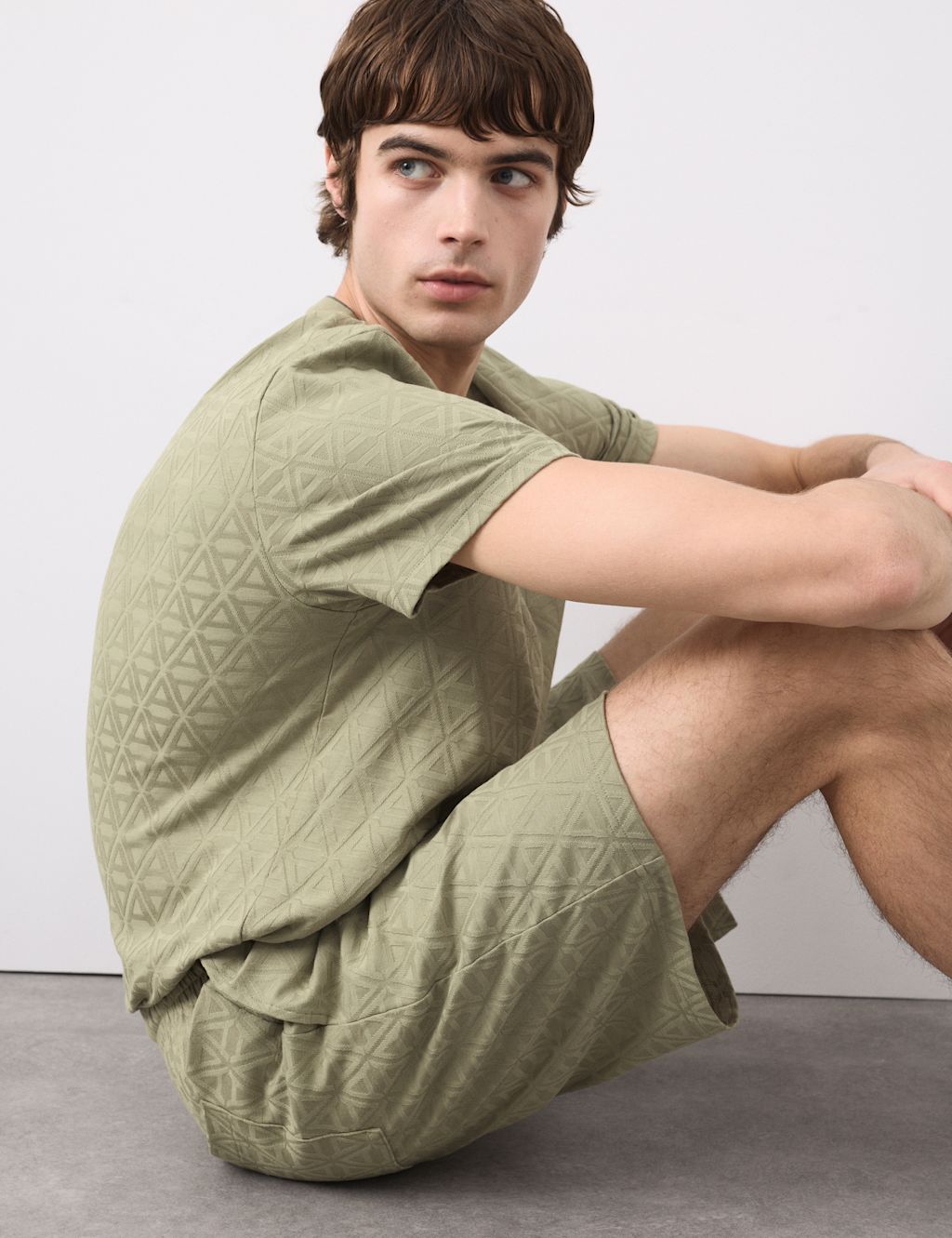 Autograph Cotton Rich Jacquard Pyjama Shorts - 2XL - Light Olive, Light Olive
