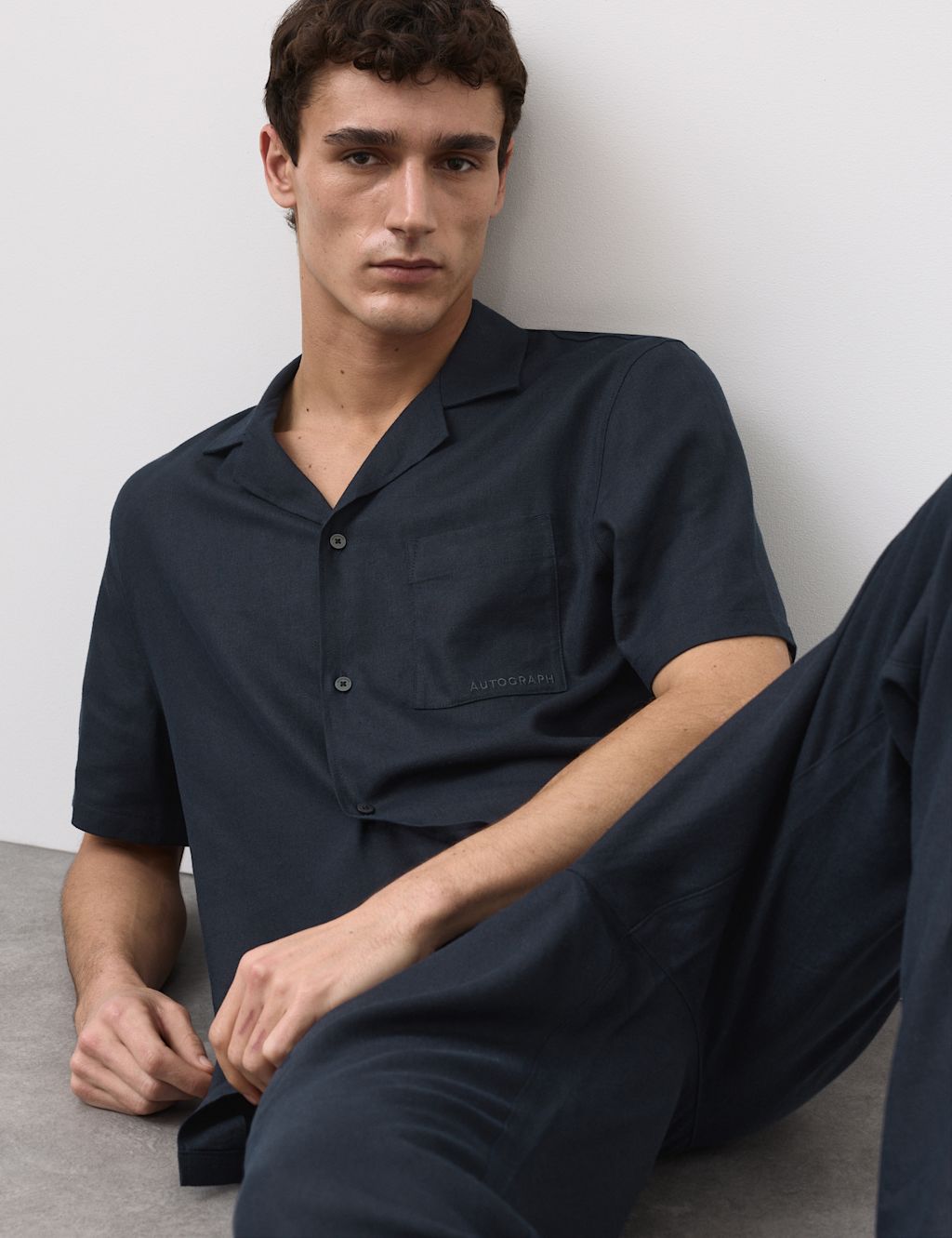 Autograph Linen Blend Revere Pyjama Top - 2XL - Dark Navy, Dark Navy