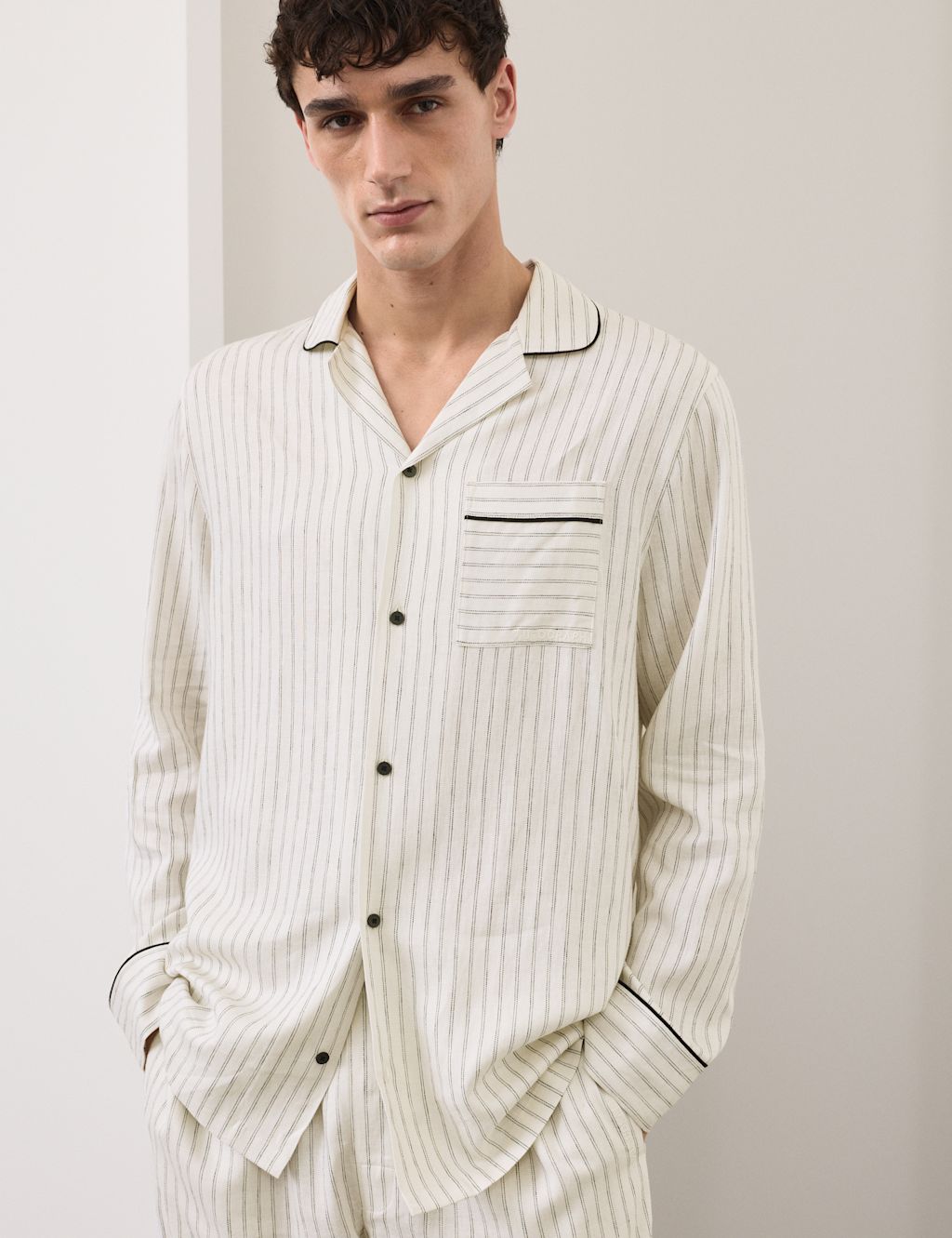 Autograph Linen Rich Striped Pyjama Top - 2XL - Ecru Mix, Ecru Mix