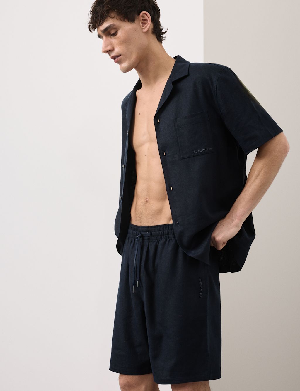 Autograph Linen Rich Pyjama Shorts - 2XL - Dark Navy, Dark Navy