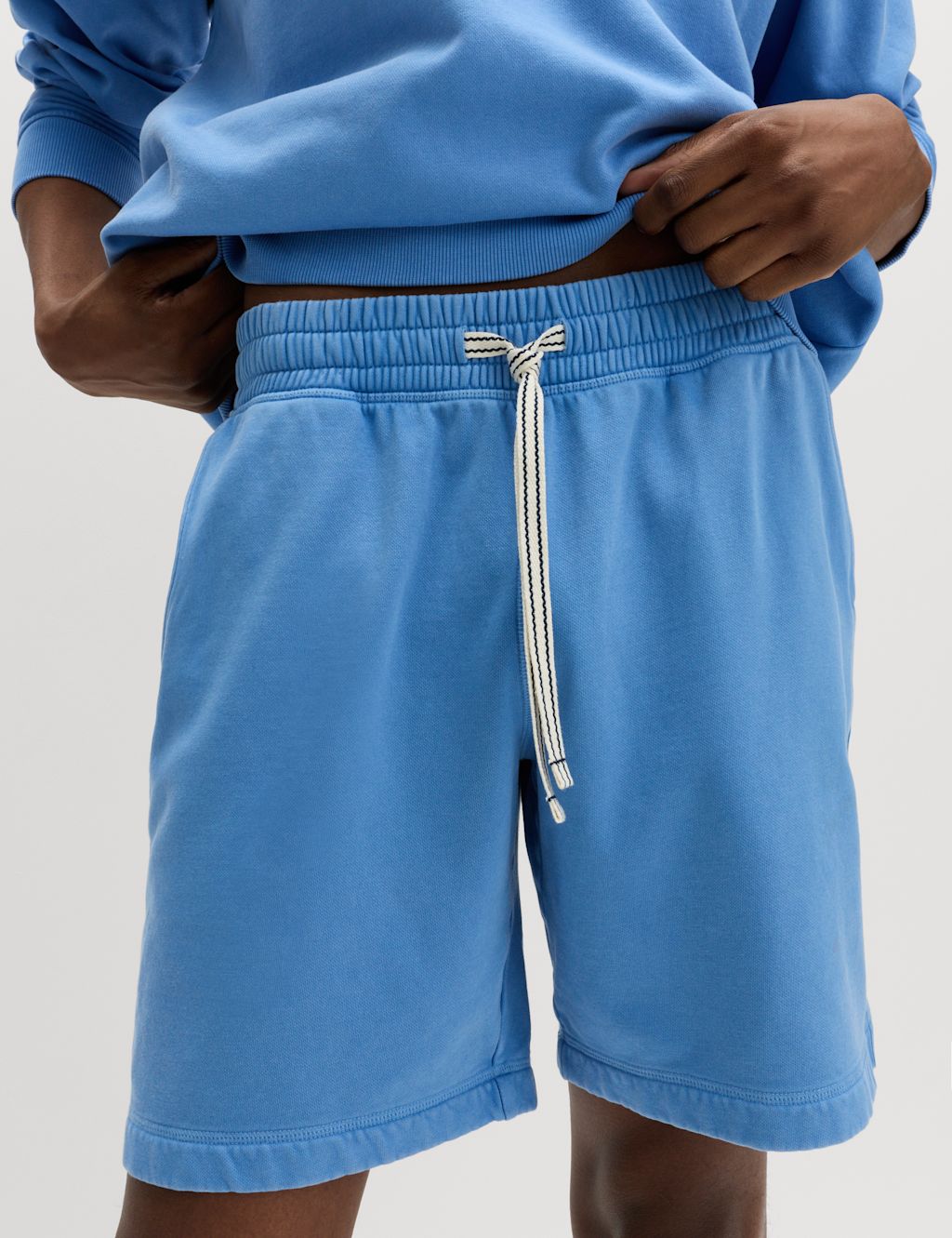 M&S Cotton Rich Garment Wash Pyjama Shorts - 2XL - Blue, Blue