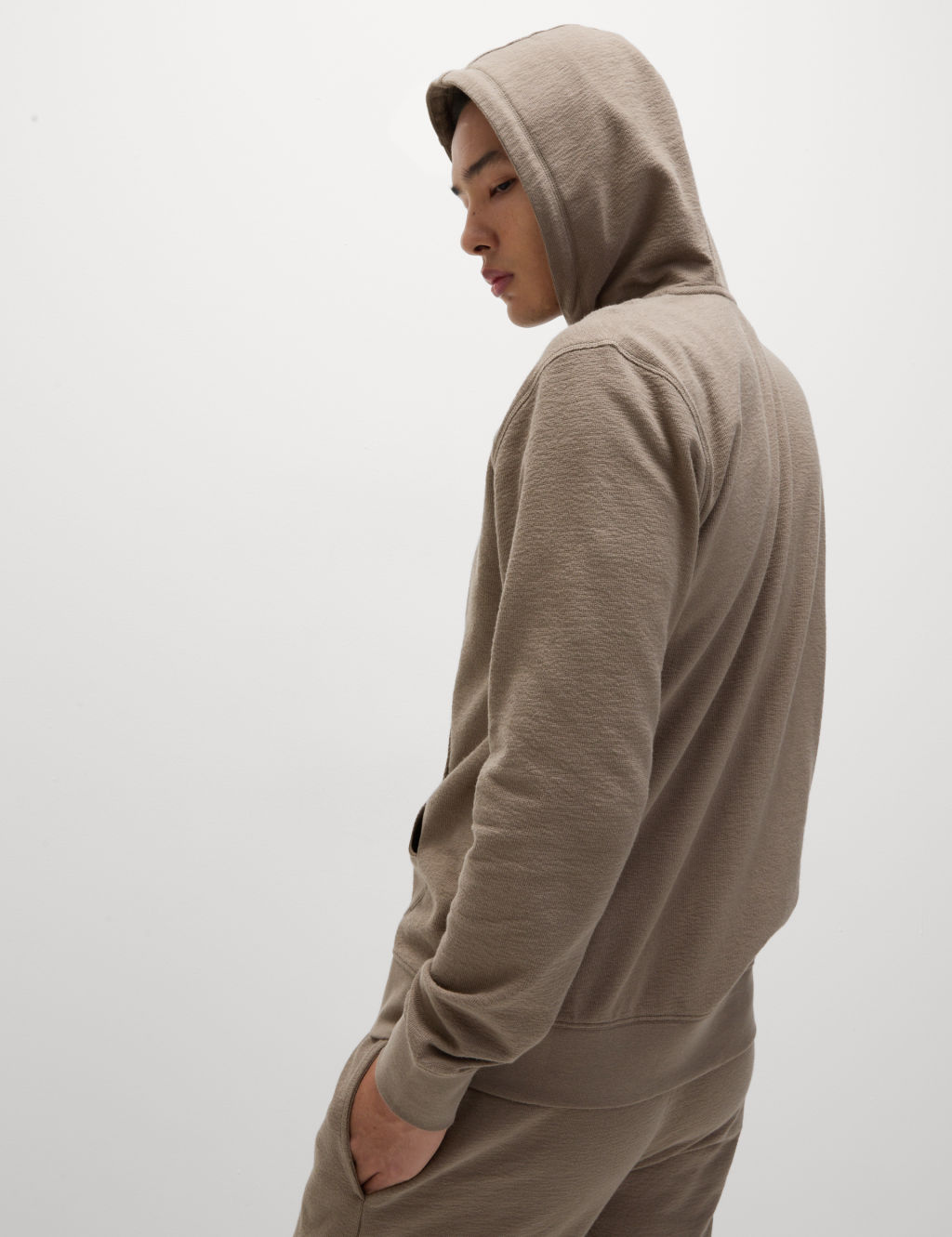 M&S Pure Cotton Textured Zip Through Hoodie - L - Neutral, Neutral