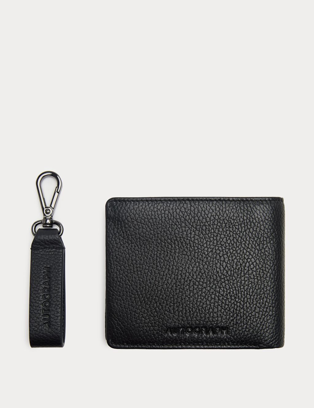 Autograph Leather Textured Wallet & Keyring Gift Set - Black, Black