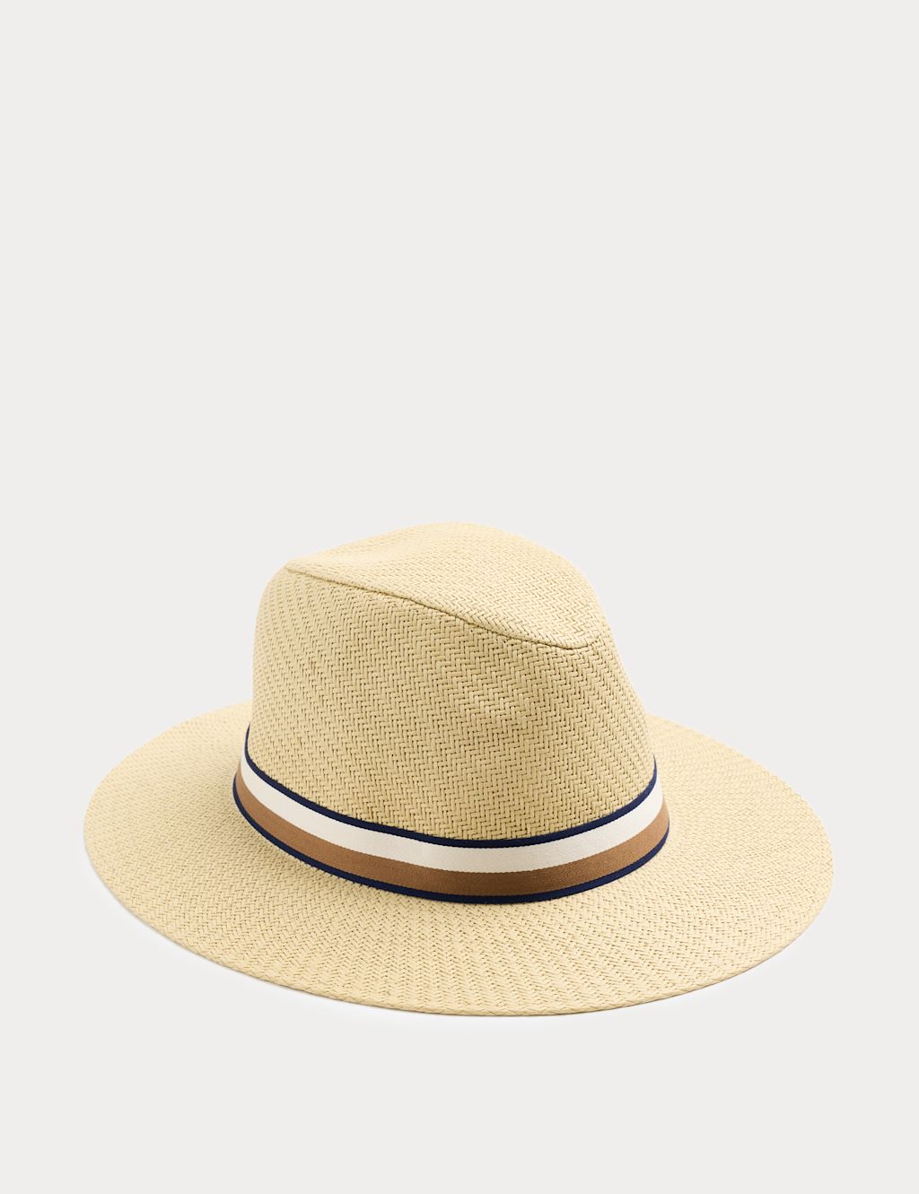 M&S Striped Band Fedora Hat - L - XL - Stone, Stone