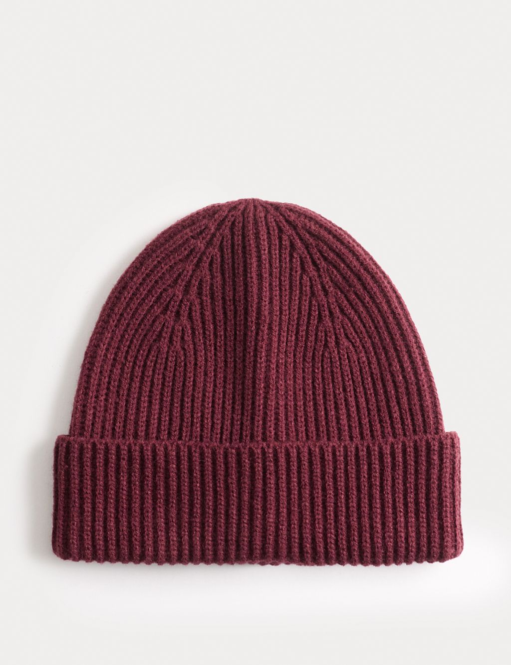 M&S Ribbed Knitted Beanie Hat - 1SIZE - Dark Burgundy, Dark Burgundy