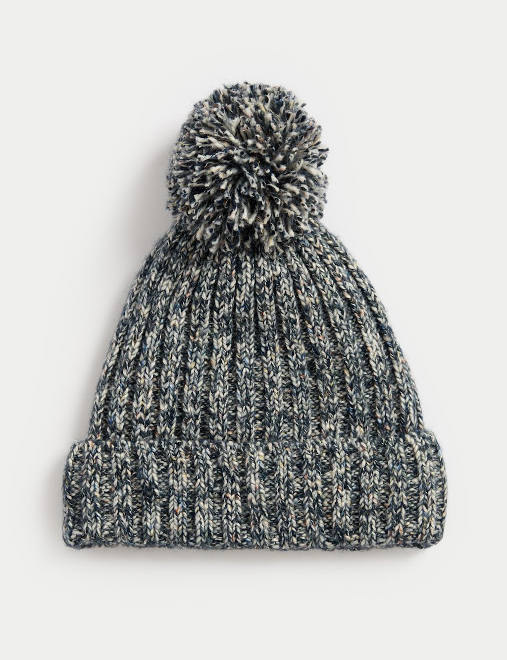 M&S Cotton Rich Twist Knit Fleece Lined Beanie - L-XL - Blue Mix, Blue Mix