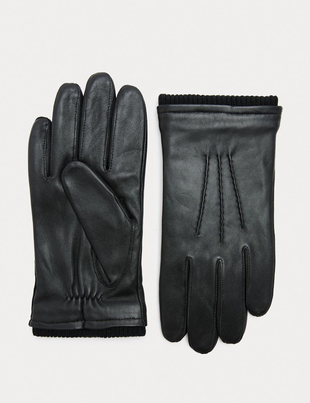 M&S Leather Cuffed Gloves - Black, Black