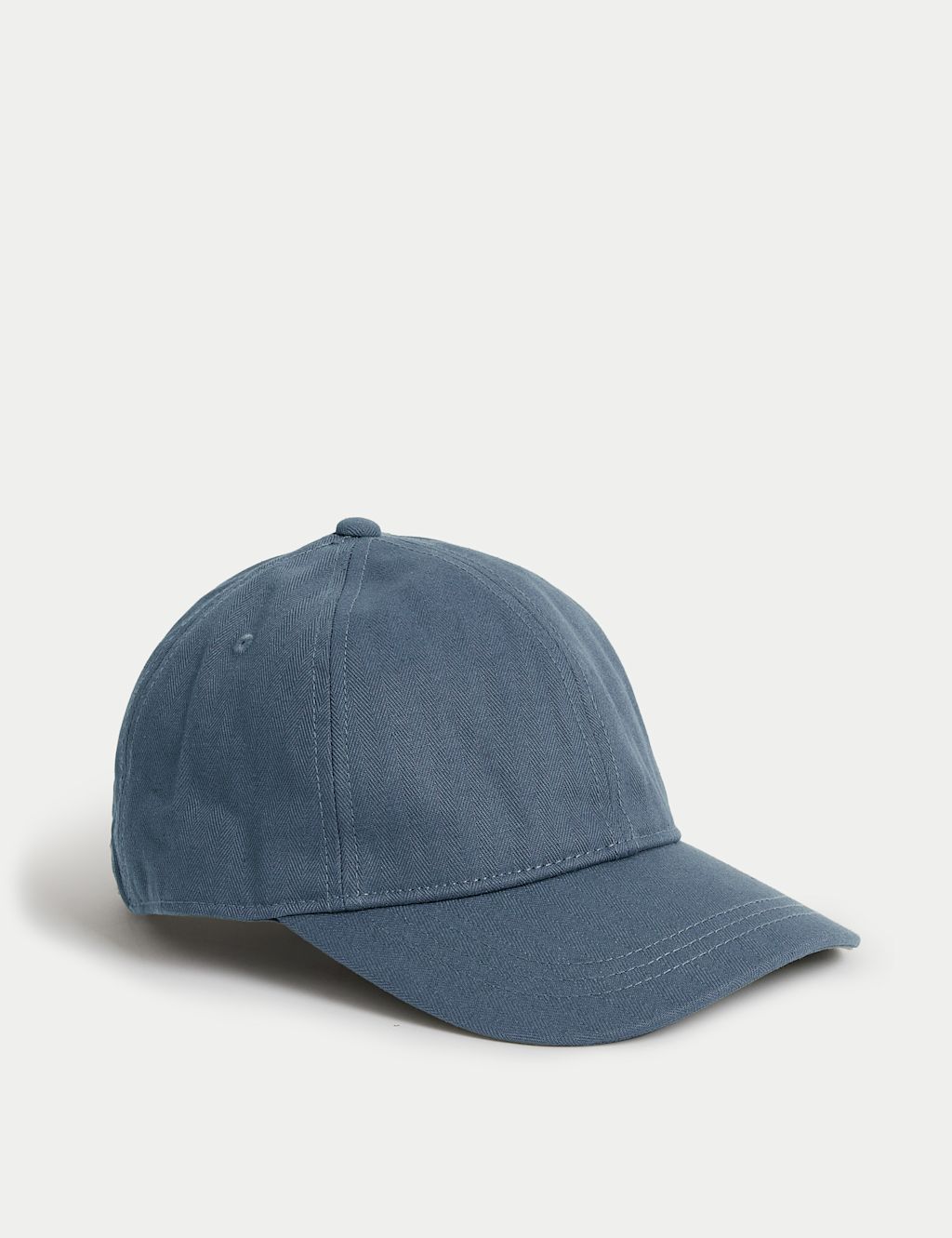 M&S Pure Cotton Herringbone Baseball Cap - 1SIZE - Medium Blue, Medium Blue