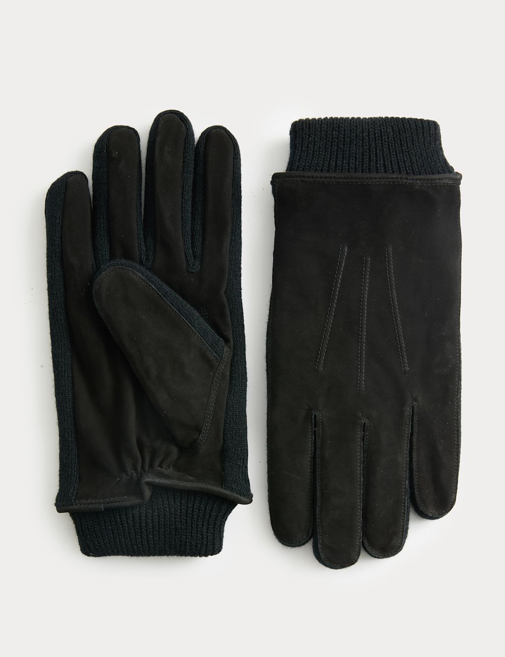 M&S Nubuck Leather Gloves - Black, Black
