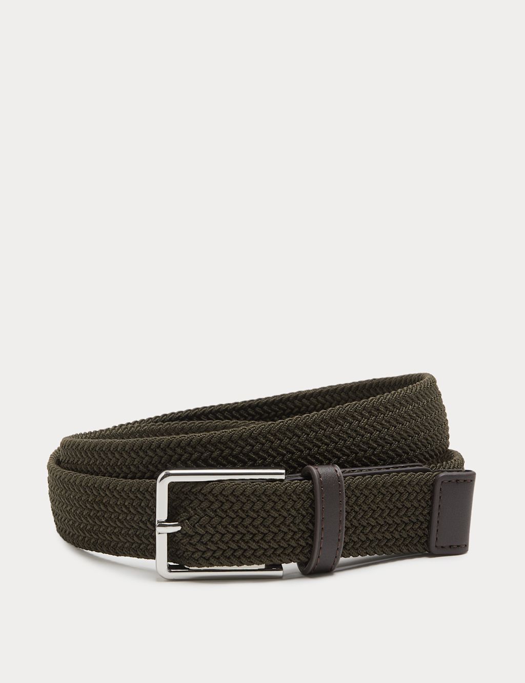 M&S Stretch Woven Belt - 38-40 - Dark Khaki, Dark Khaki