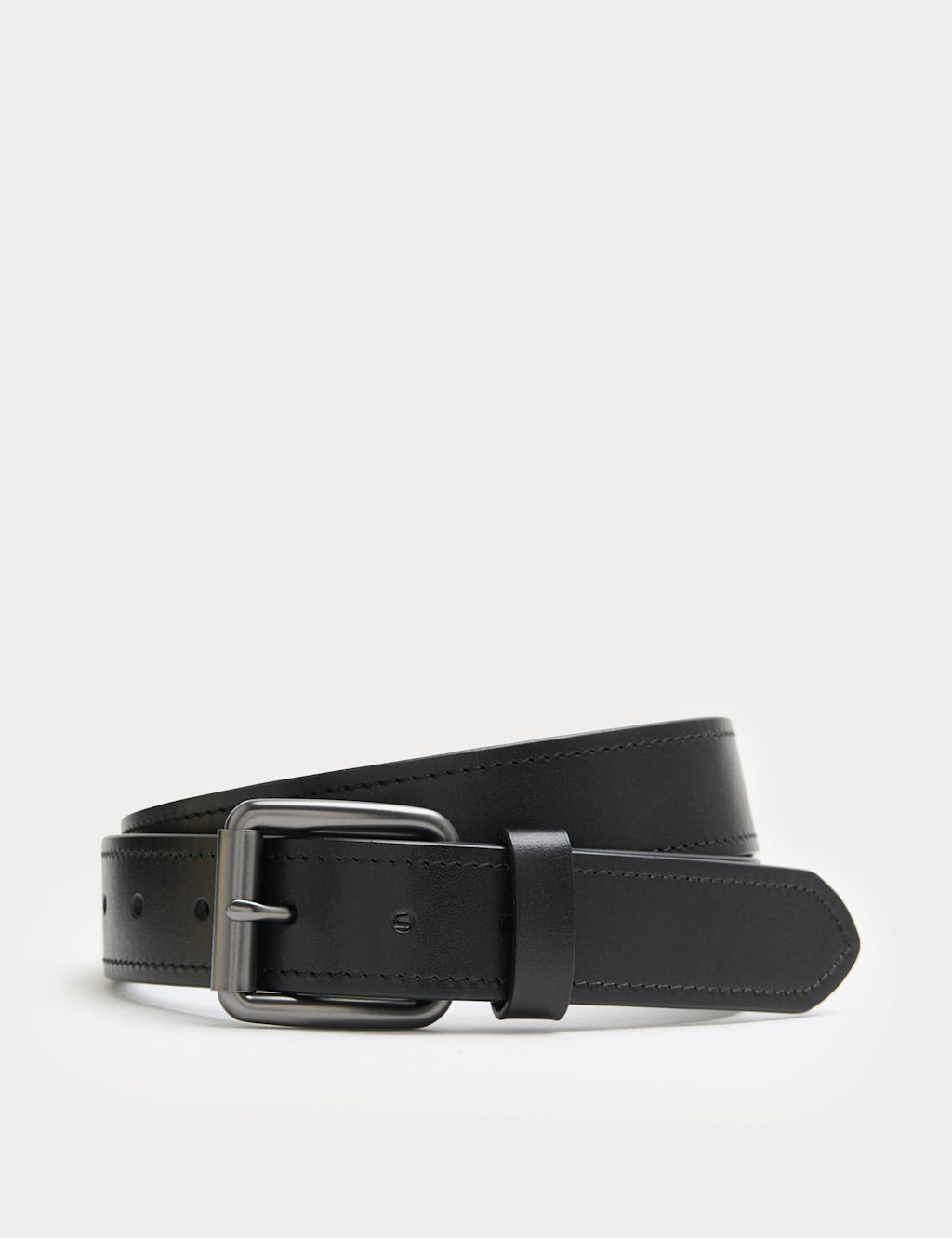 M&S Leather Stitch Detail Belt - 34-36 - Black, Black